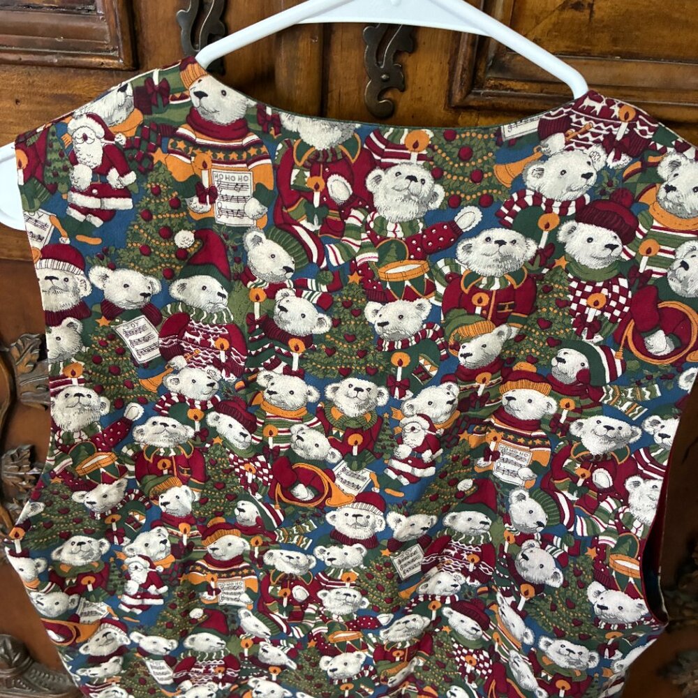 Handmade Christmas Vest Reversible M-L Bears Santa Village Women's Cottagecore. - Picture 8 of 8